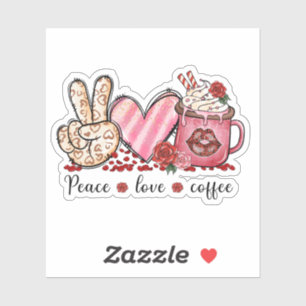 Pegatina Paz Amor Café Corazones Rosa San Valentín