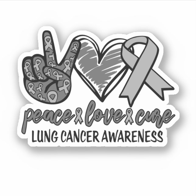 Pegatina Paz Amor Cura Cura Cáncer de Pulmón Conciencia (Anverso)