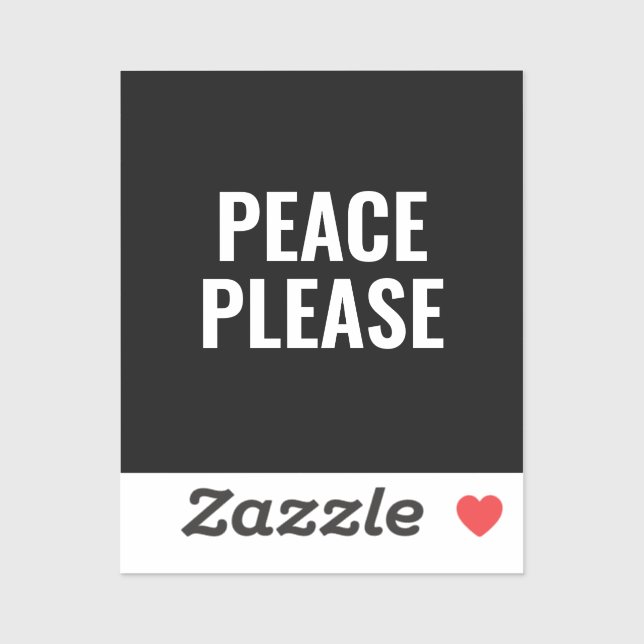 Pegatina Paz, por favor, texto blanco y negro contra la pro (Hoja)
