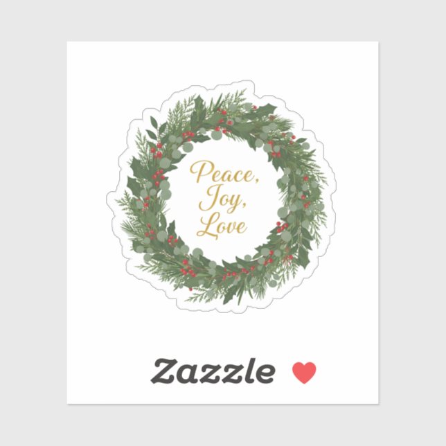 Pegatina Peace Joy Love Wreath Classic Christmas Message  (Hoja)