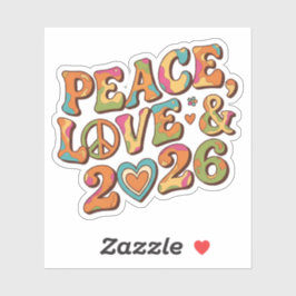 Pegatina Peace Love 2026 Groovy Retro Sticker