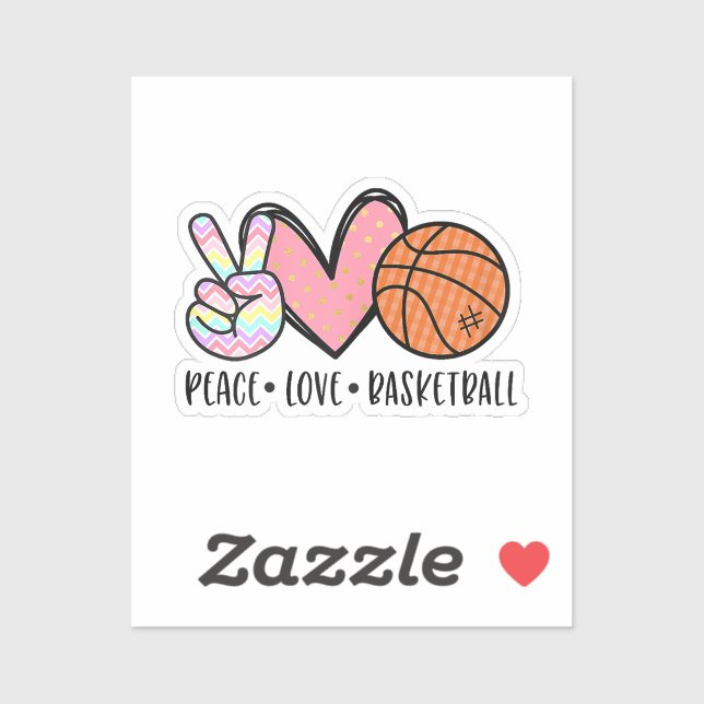 Pegatina Peace Love Basketball Heart for Women Adolescentes (Hoja)