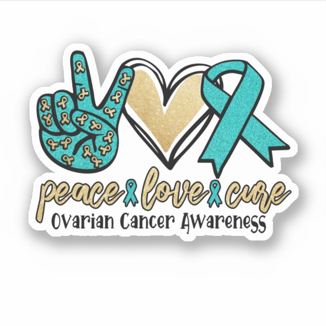 Pegatina Peace Love Cure Ovarian Cancer Awareness (Anverso)