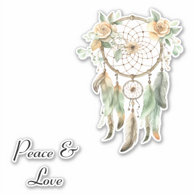 Pegatina Peach Floral Green Dream Catcher Peace (Anverso)
