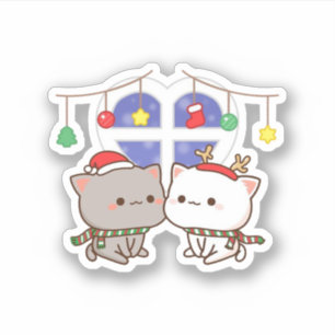 Pegatina Peach Y Goma Mochi Cat, Feliz Navidad