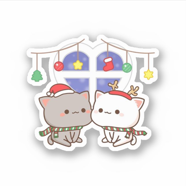 Pegatina Peach Y Goma Mochi Cat, Feliz Navidad (Anverso)