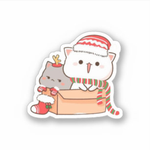 Pegatina Peach Y Goma Mochi Cat, Feliz Navidad