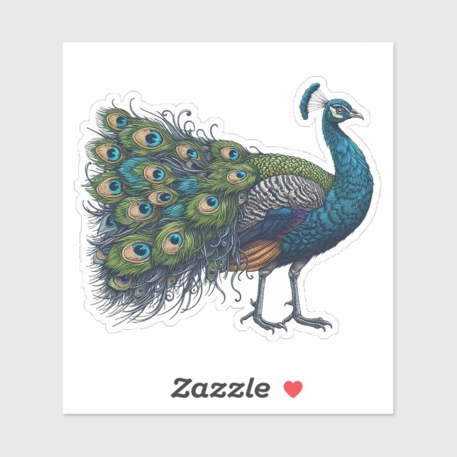 Pegatina Peacock bird Custom-Cut Vinyl Sticker (Hoja)