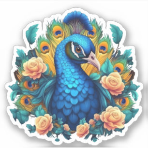 Pegatina Peacock Con Rosas De Engranaje