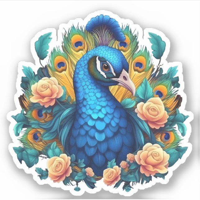 Pegatina Peacock Con Rosas De Engranaje (Anverso)