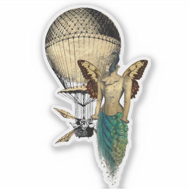 Pegatina Peacock de vapor y máquina voladora (Anverso)