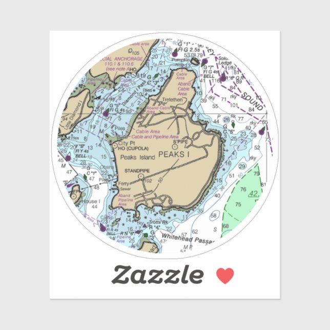 Pegatina Peaks Island ME Nautical Chart (Hoja)