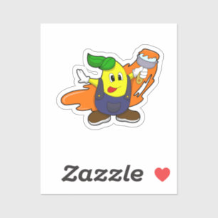 Pegatina Pear como pintador con pincel de pintura