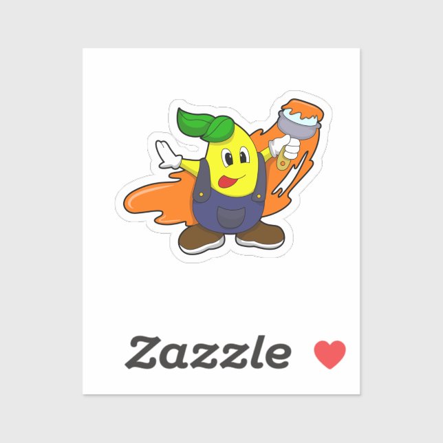 Pegatina Pear como pintador con pincel de pintura (Hoja)