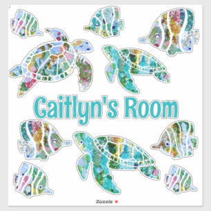 Pegatina Peces tropicales y tortugas marinas