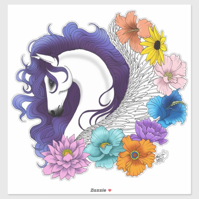 Pegatina Pegasus Floral Negro (Hoja)