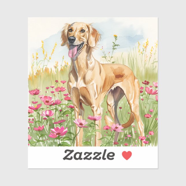 Pegatina – Pegatina de Saluki en acuarela con reco (Hoja)