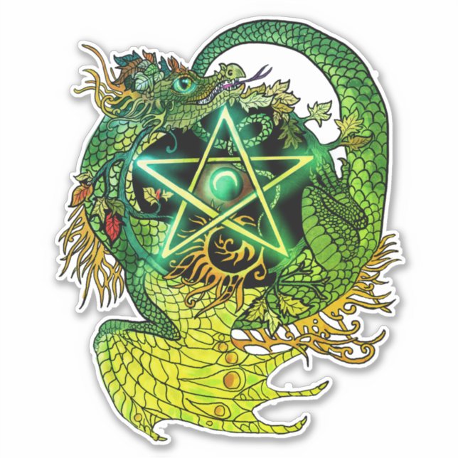 Pegatina Pentáculo de estilo Art Nouveau Dragon (Anverso)