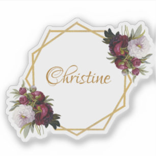 Pegatina Peonías Burgundy Dorado Femenino Nombre Floral Geo