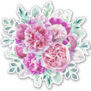 Pegatina peonías rosadas y púrpura claras