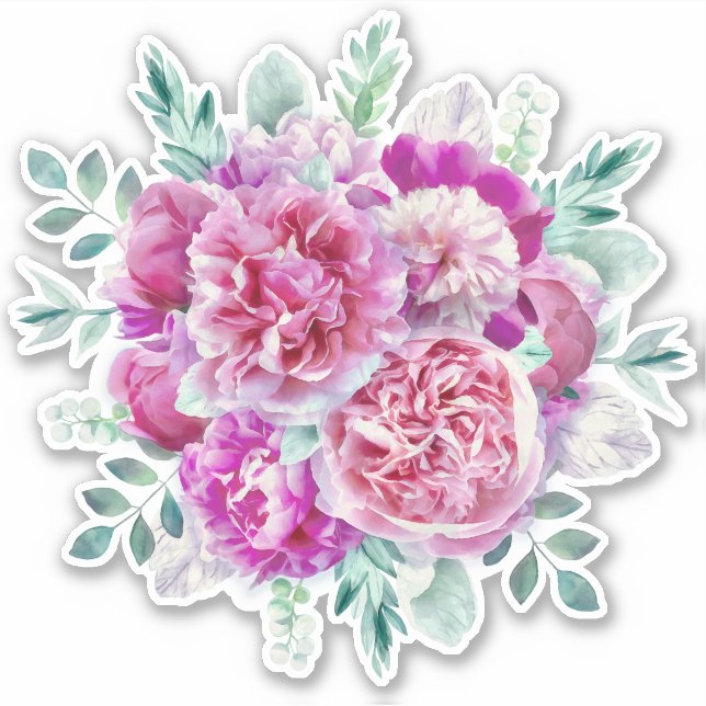 Pegatina peonías rosadas y púrpura claras (Anverso)