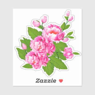 Pegatina Peonías rosas y hojas verdes