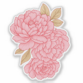 Pegatina Peonies Elegantes - Ilustracion floral rosa suave