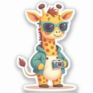 Pegatina Pequeña jirafa turística   Kawaii Adventure Art