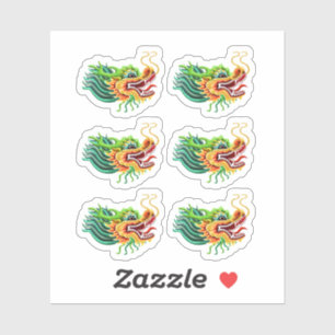 Pegatina Pequeñas cabezas de dragón verde y amarillo