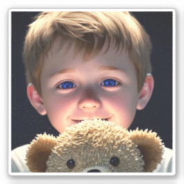 Pegatina Pequeño chico lindo con oso de peluche