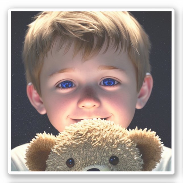 Pegatina Pequeño chico lindo con oso de peluche (Anverso)