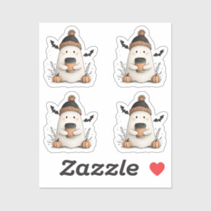 Pegatina Pequeño fantasma en otoño Halloween - acogedor oto