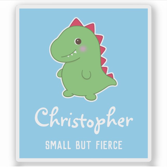 Pegatina Pequeño Pero Feroz | Gracioso Dino Cute T-Rex Azul (Anverso)