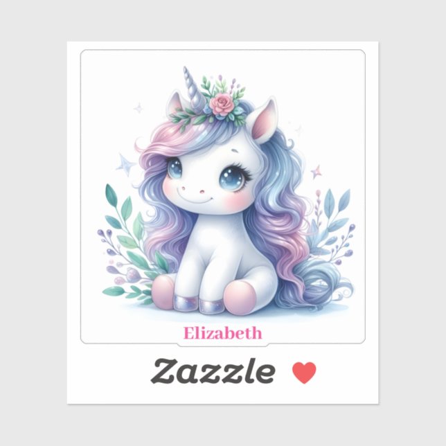 Pegatina Pequeño y mágico estilo Unicornio personalizado (Hoja)