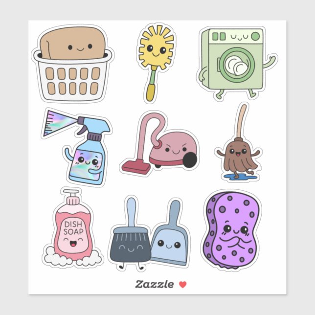 Pegatina 🧼 Pequeños Ayudantes: Set de Stickers de Limpieza (Hoja)