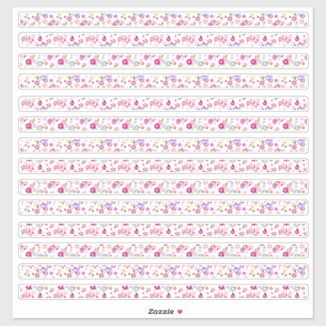 Pegatina Pequeños bordes florales rosados y blancos (Hoja)