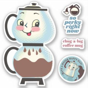 Pegatina Percolador de café retro feliz