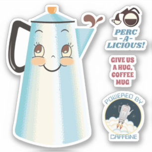 Pegatina Percolador de café retro feliz