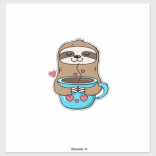 Pegatina Perezoso Chibi Amante del Café � Cute Kawaii Sloth