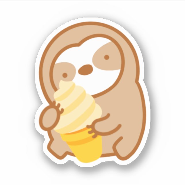Pegatina Perezoso Cónico de Helado de Vainilla Adorable (Anverso)