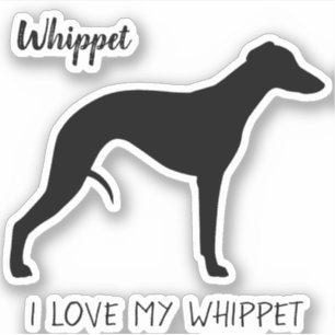 Pegatina Perfil de silueta de Whippet amo a mi Whippet
