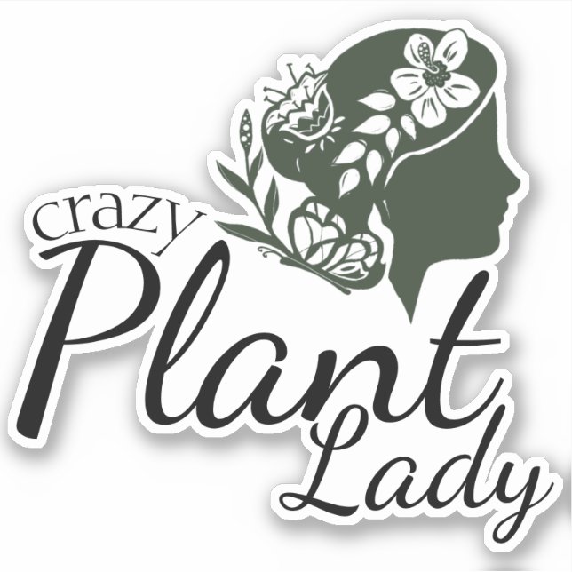 Pegatina Perfil y flores de la loca dama de plantas (Anverso)