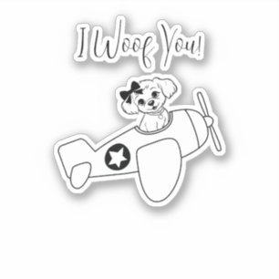 Pegatina Perrito Adorable en Avión, Arte de Línea, Simple,