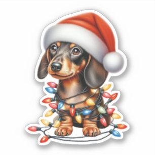 Pegatina Perrito salchicha de Navidad adorable