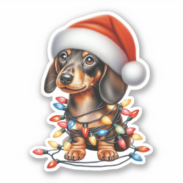 Pegatina Perrito salchicha de Navidad adorable (Anverso)