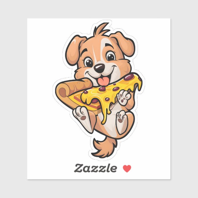Pegatina Perro Adorable Comer Pizza Cute Diversión de carne (Hoja)