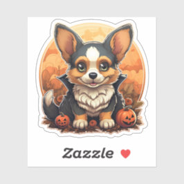 Pegatina Perro Adorable Con Calabazas Personalizado Hallowe