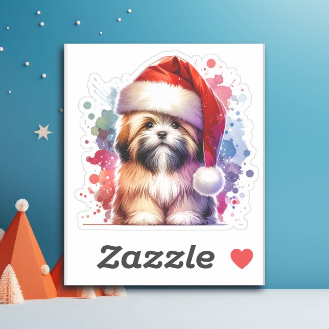 Pegatina Perro Apso Lhasa en Navidades de Santa Hat (Subido por el creador)