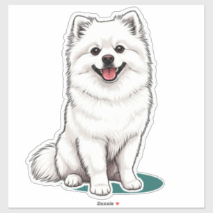 Pegatina Perro blanco japonés Spitz lindo y esponjoso Kawai
