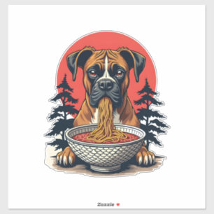 Pegatina Perro Boxer Antiguo Comiendo Ramen Atardecer Japon